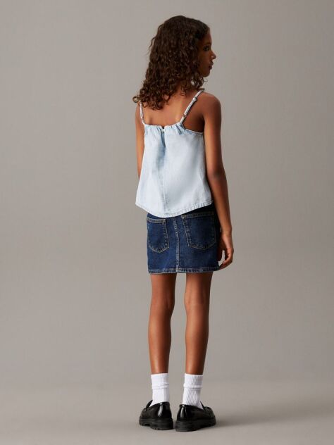 Blue Loose Denim Strap Top  Girls