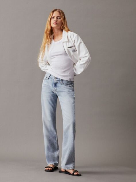 Λευκό Cropped Denim Τζάκετ Με Φερμουάρ  Γυναίκα