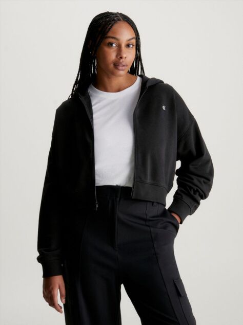Μαύρο Cropped Hoodie Με Φερμουάρ  Γυναίκα