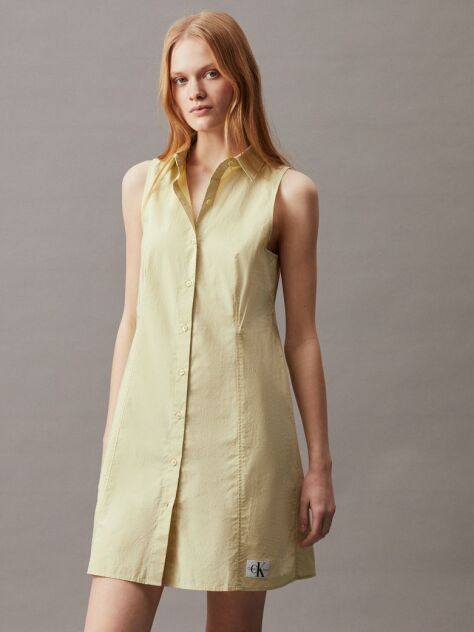 Green Cotton Sleeveless Shirt Dress  Women