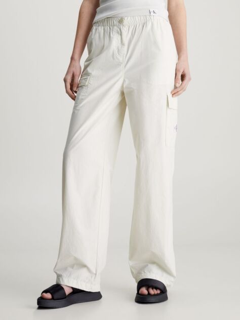 White Cotton Straight Cargo Pants  Women