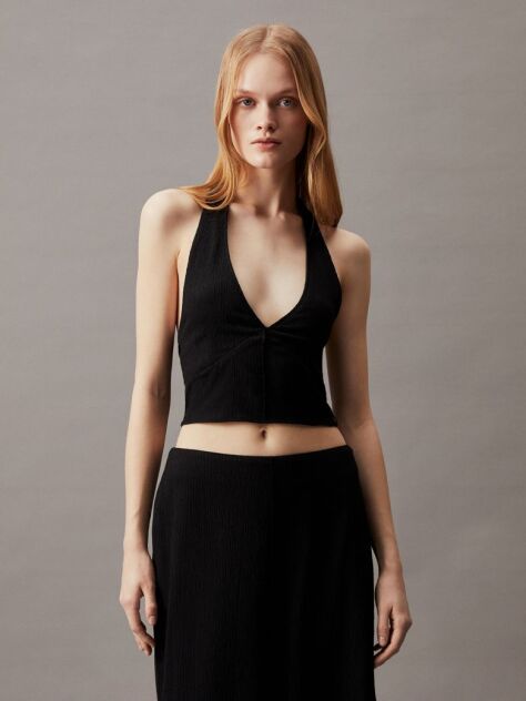 Black Crinkle Halterneck Top  Women