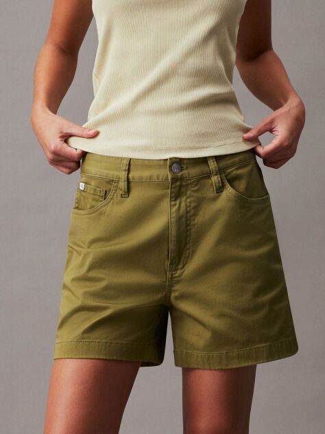 Green Cotton Twill Mom Shorts  Women