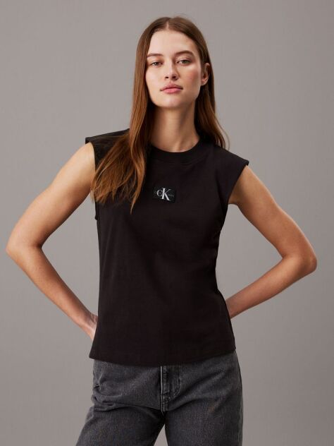 Μαύρο Άνετο Αμάνικο T-shirt  Γυναίκα
