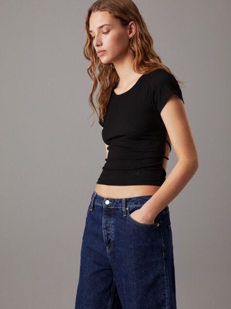 Black Tie Detail Open Back Top  Women