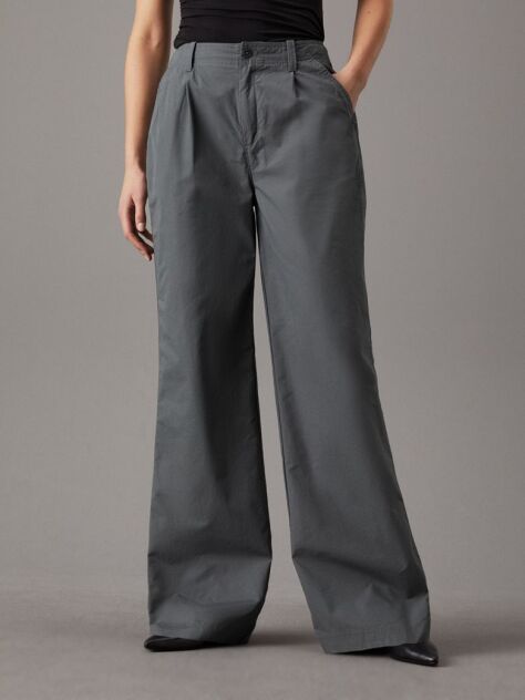 Grey Loose Straight Chino Trousers  Women