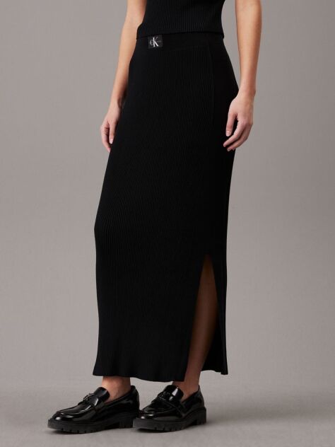 Black Soft Ribbed Lyocell Maxi Skirt  Women