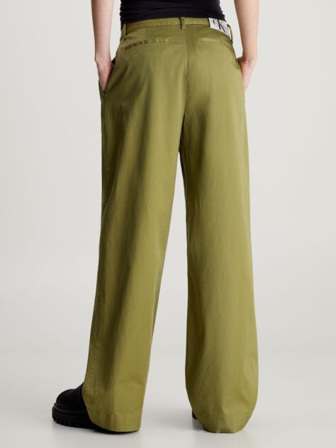 Green Cotton Twill Straight Trousers  Women