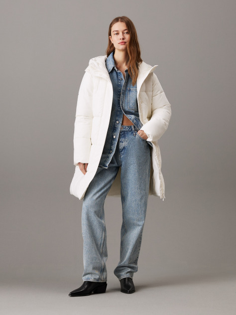 White Logo Belt Hooded Puffer Coat  Women