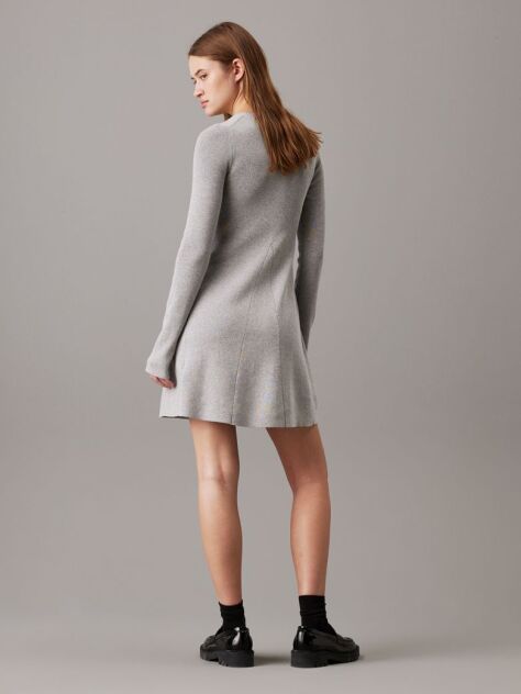 Grey Ribbed Cotton Flared Jumper Dress  Women