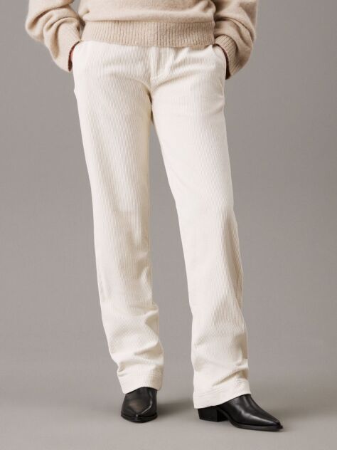 White Corduroy Straight Trousers  Women
