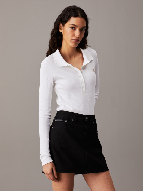 White Long Sleeve Ribbed Polo Bodysuit  Women