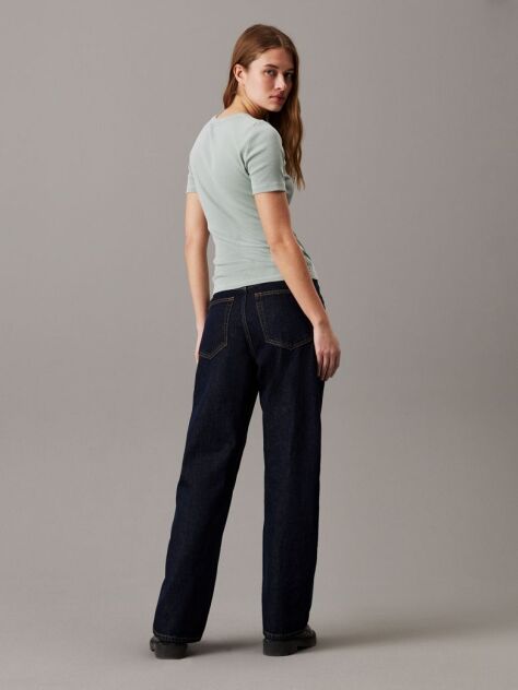 Grey Washed Ribbed Cotton T-shirt  Women