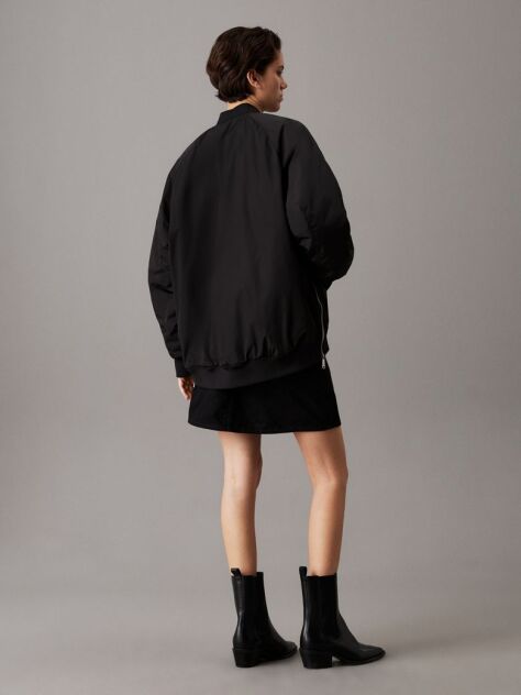 Black Long Padded Bomber Jacket  Women