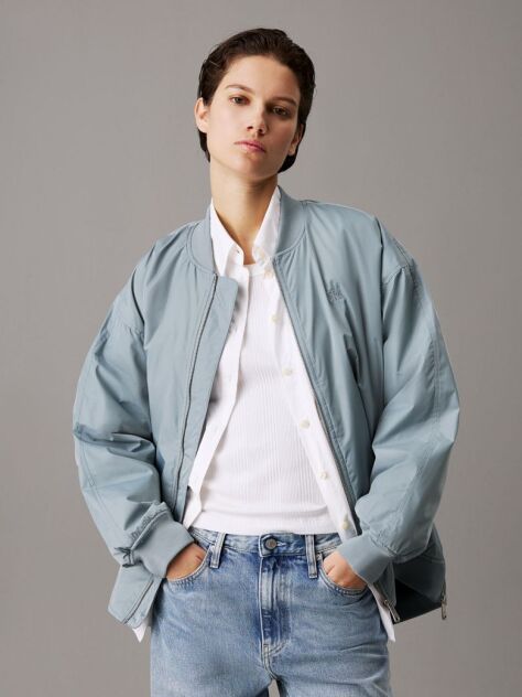 Grey Long Padded Bomber Jacket  Women