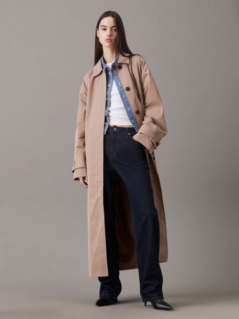 Grey Cotton Nylon Long Trench Coat  Women