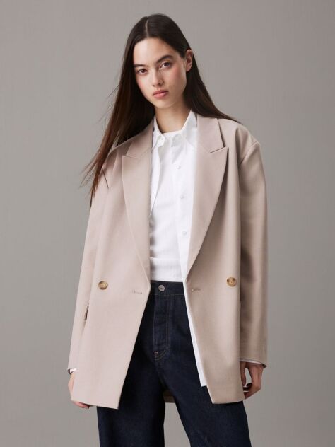 Μπεζ Blazer Με Διπλό Κούμπωμα Σε Άνετη γραμμή  Γυναίκα