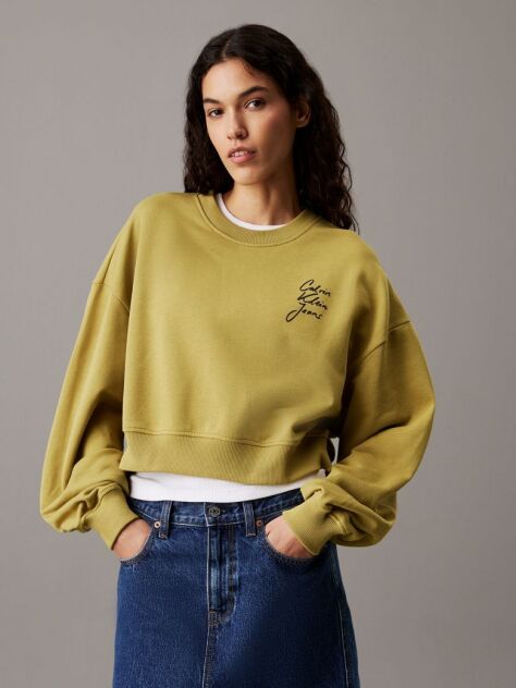 Green Boxy Cotton Terry Sweatshirt  Women