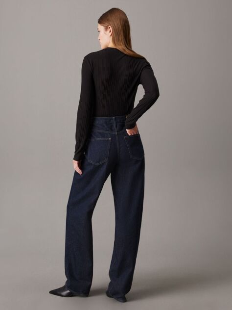 Black Semi Sheer Rib Long Sleeve Top  Women