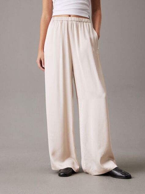 Beige Satin Relaxed Trousers  Women