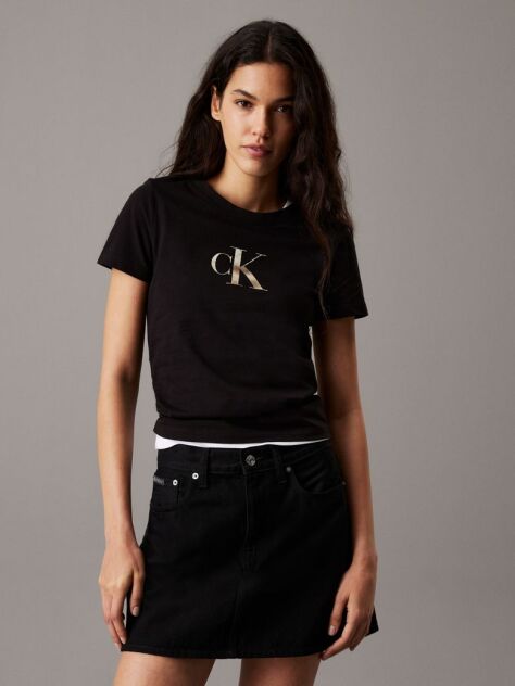 Μαύρο T-shirt Με Λογότυπο Σε Στενή Γραμμή  Γυναίκα