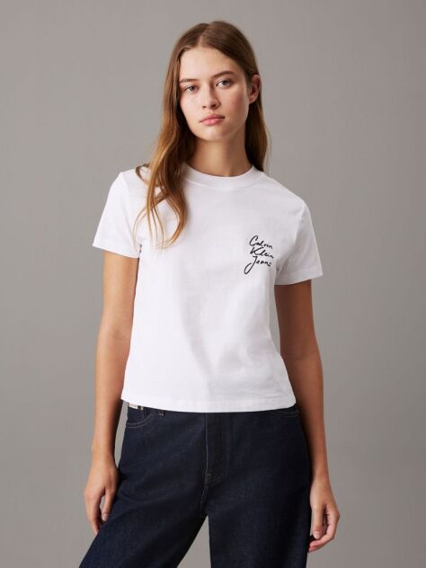Λευκό T-shirt Με Λογότυπο Σε Στενή Γραμμή  Γυναίκα