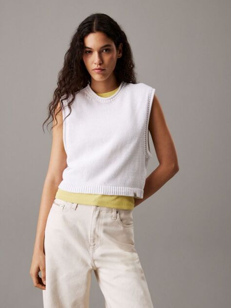White Relaxed Cotton Linen Knit Top  Women