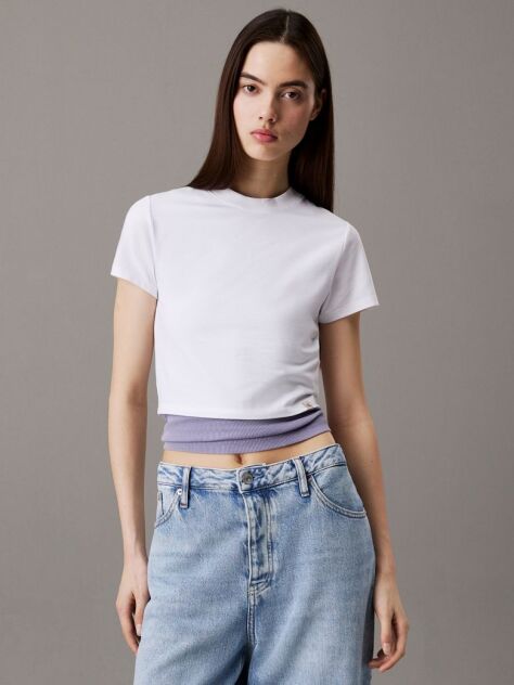 Λευκό Cropped Βαμβακερό T-shirt  Γυναίκα