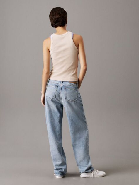 Beige Slim Ribbed Monogram Tank Top  Women