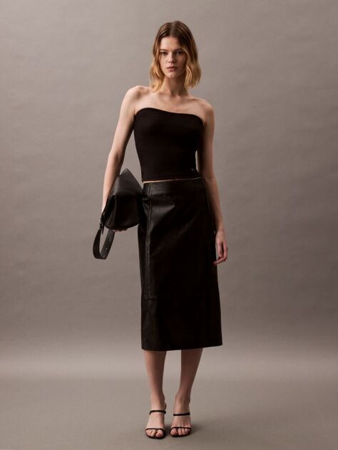 Black Ribbed Cotton Strapless Top  Women