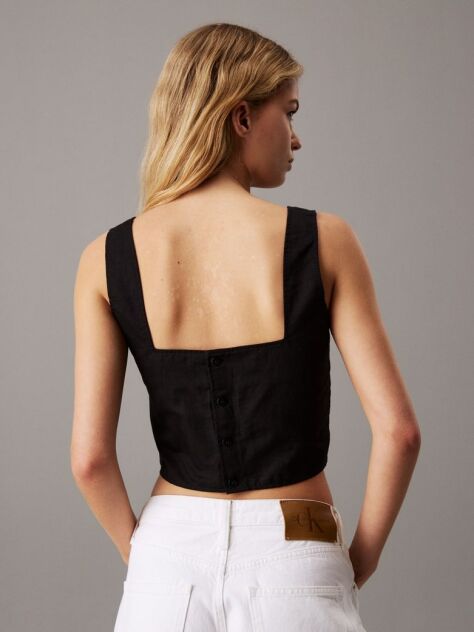 Μαύρο Λινό Τοπ Από Μαλακό Βαμβάκι Και Twill  Γυναίκα