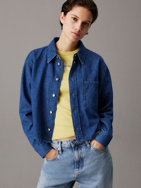 Denim Cropped Denim Dad Shirt  Women