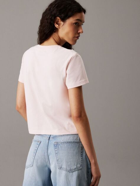 Pink Slim Cropped Badge T-shirt  Women