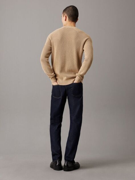 Beige Waffle Cotton Badge Jumper  Men