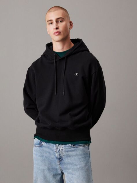 Μαύρο Hoodie Από Βαμβακερό Terry  Άνδρας