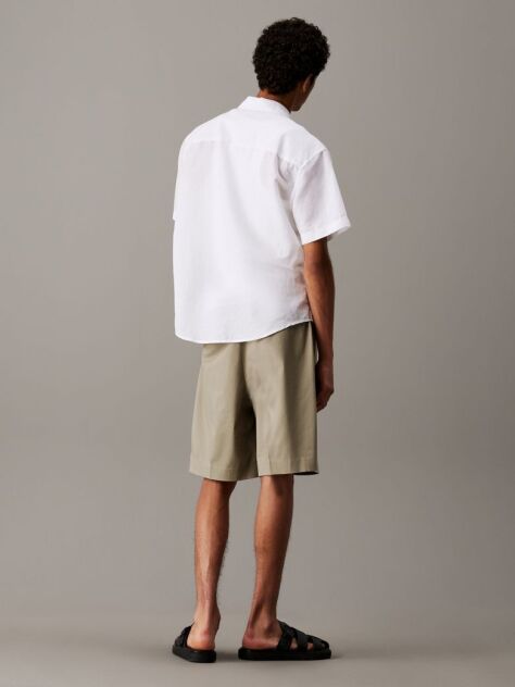 Beige Pleated Twill Bermuda Shorts  Men
