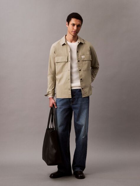Khaki Relaxed Cotton Ripstop Shirt Jacket  Men