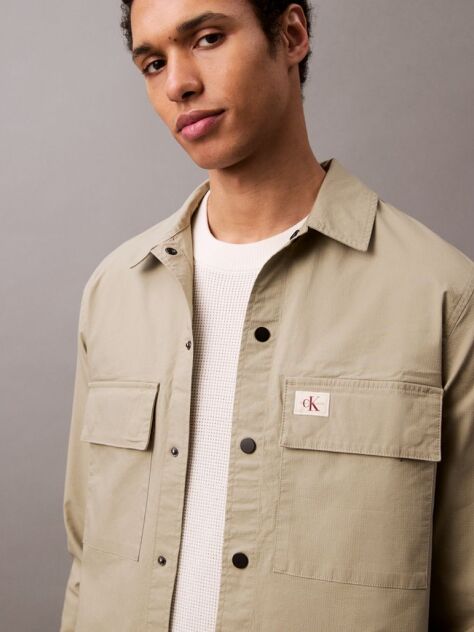Khaki Relaxed Cotton Ripstop Shirt Jacket  Men
