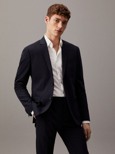 Blue Stretch Wool Slim Suit Blazer  Men