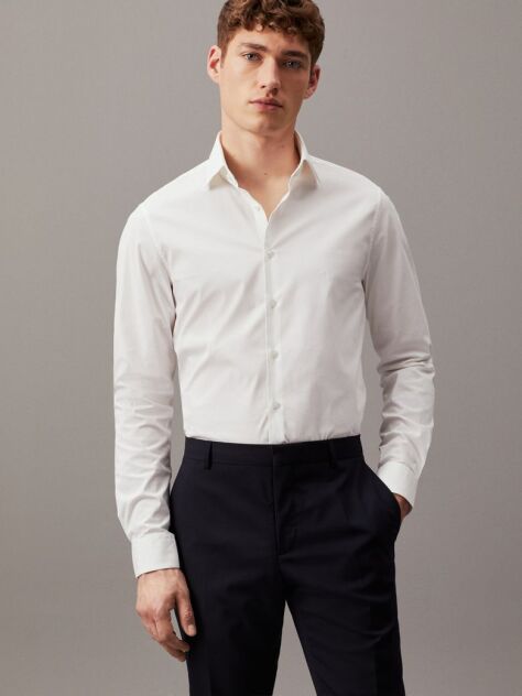 White Slim Poplin Dress Shirt  Men