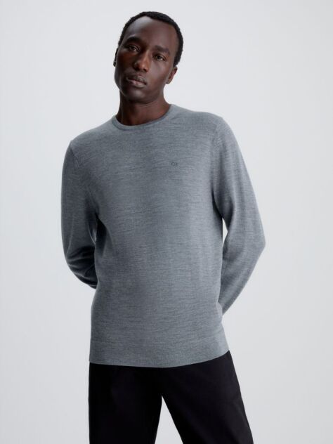 Grey Merino Wool Jumper  Men