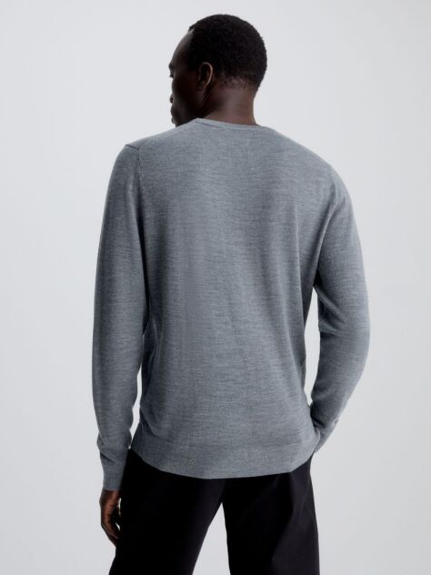 Grey Merino Wool Jumper  Men