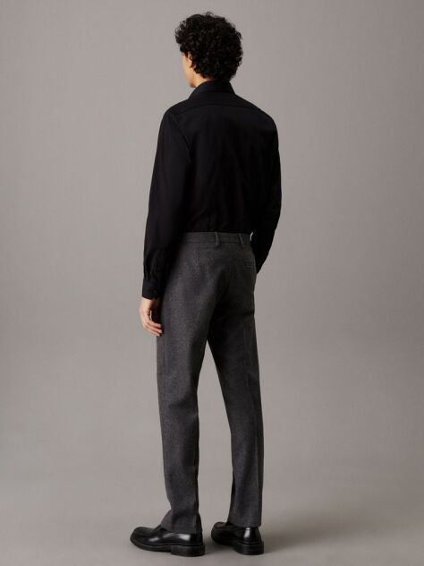 Black Poplin Stretch Fitted Shirt  Men