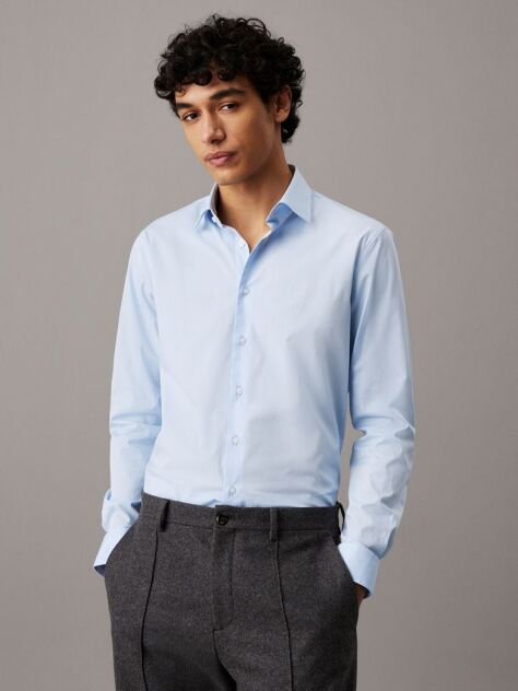 Blue Poplin Stretch Fitted Shirt  Men