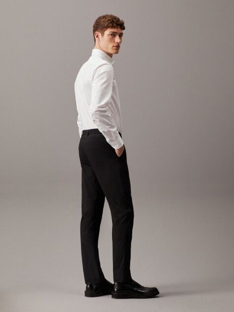 White Poplin Stretch Fitted Shirt  Men