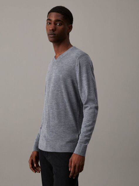 Grey Superior Wool Vneck Sweater  Men