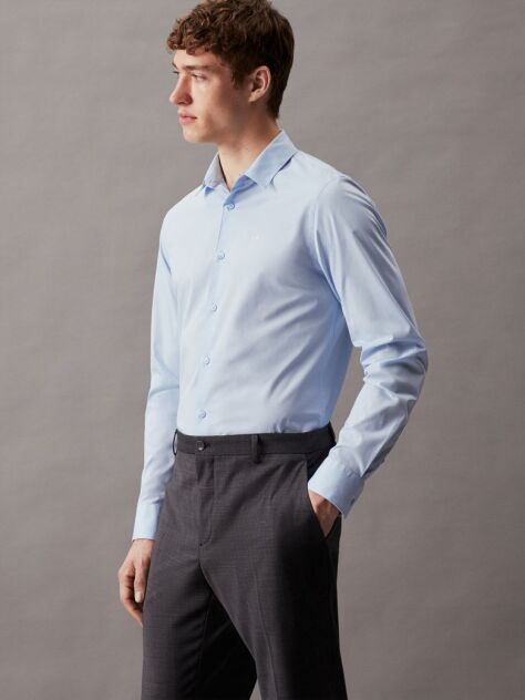 Blue Slim Poplin Stretch Shirt  Men