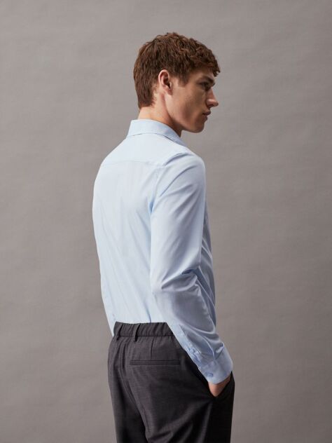 Blue Slim Poplin Stretch Shirt  Men