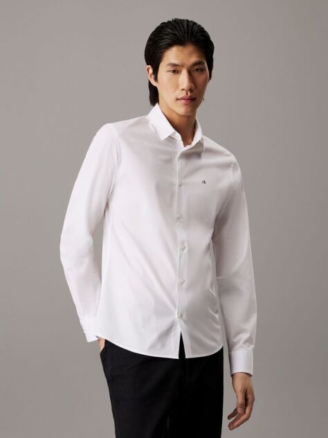 White Slim Poplin Stretch Shirt  Men