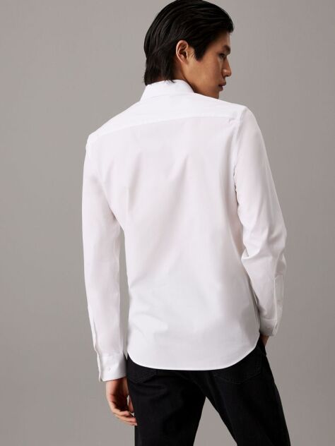 White Slim Poplin Stretch Shirt  Men